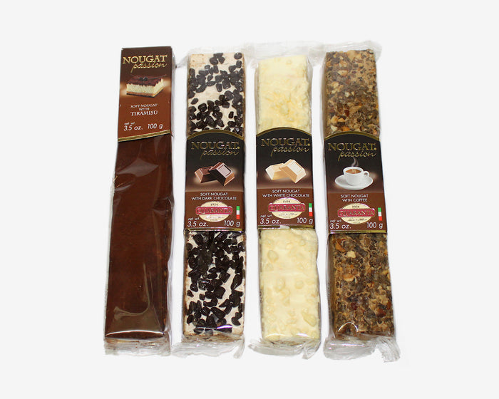 Schokolade-Nougatriegel Probierpaket (Sorten: Kaffeecreme, Tiramisu, Bitterschokolade und weiße Schokolade) von Quaranta